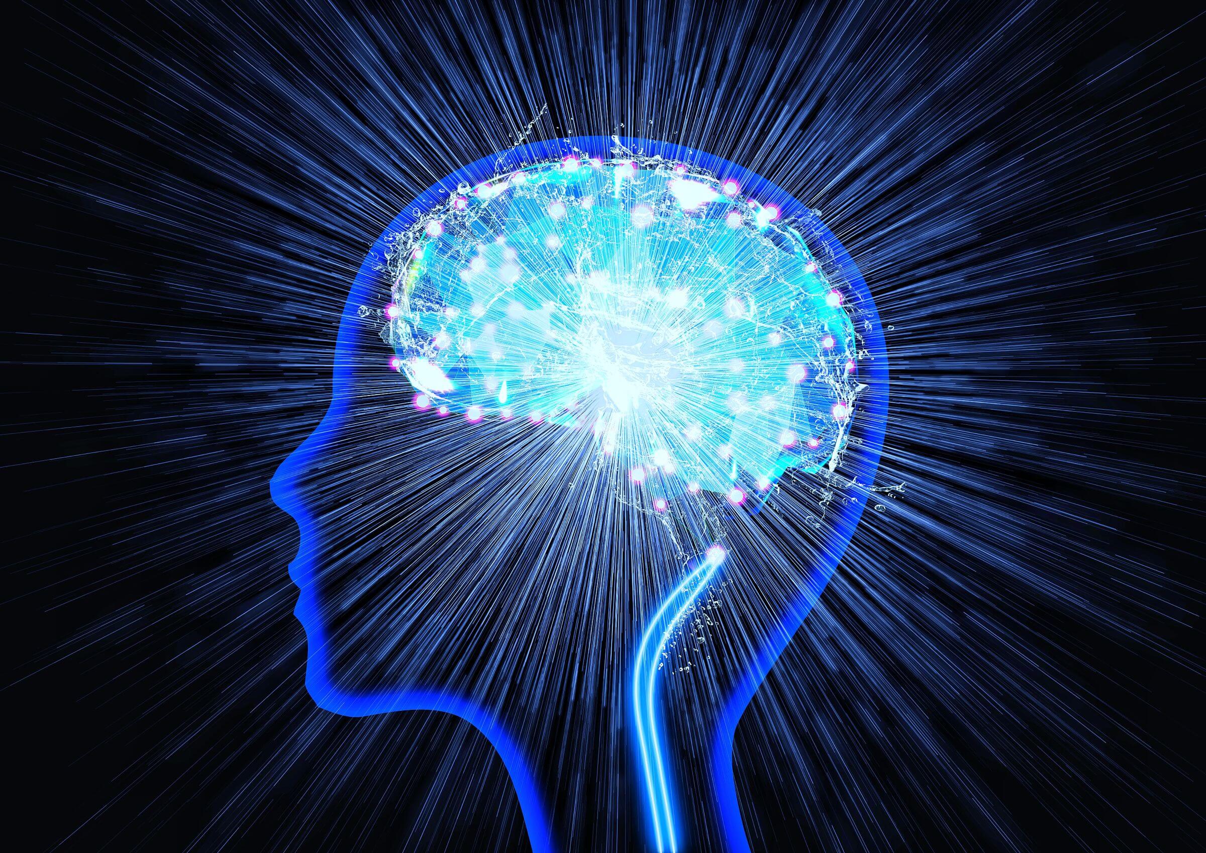 Light shining abstract brain drawn in 3D illustration